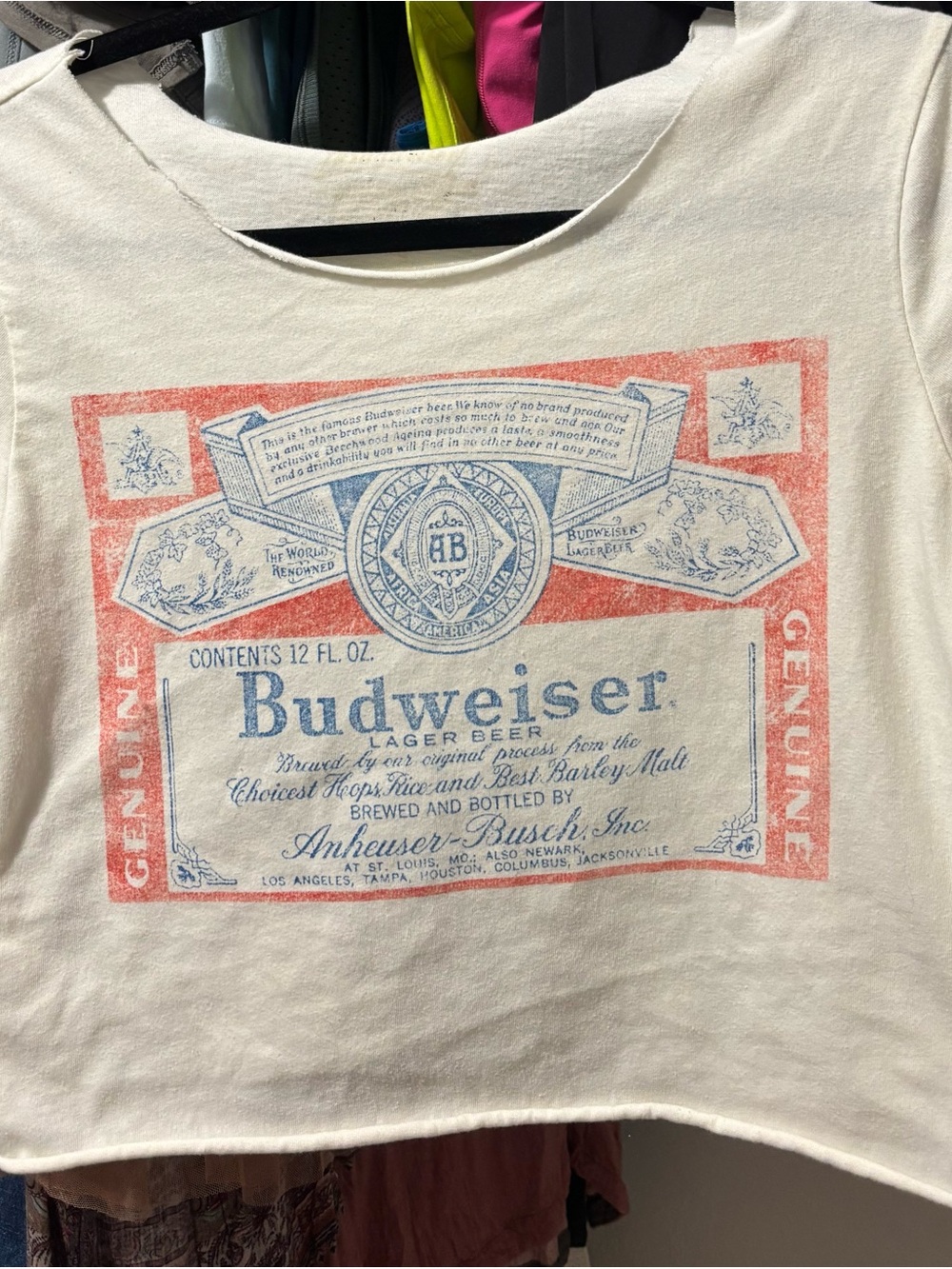 Budweiser White Cropped Tee Sz small